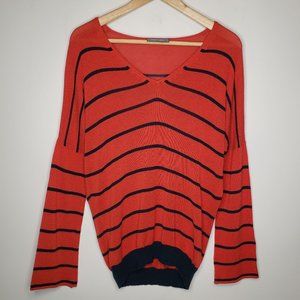 Wooden Ships Women’s V Neck Flare Sleeve Light Red Blue Sweater S M